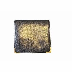 Le Tanneur Paris Vintage Coin Purse Compact Wallet Black Gold Corner Caps